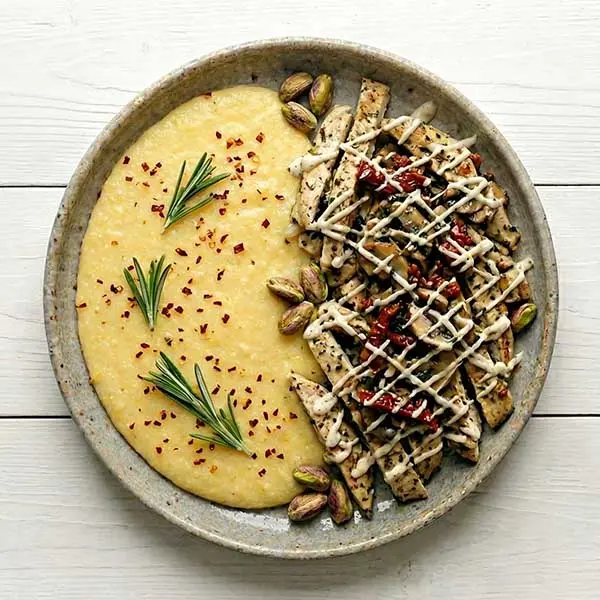 Herby  Mushroom And Sundried Tomato Chicken With Polenta